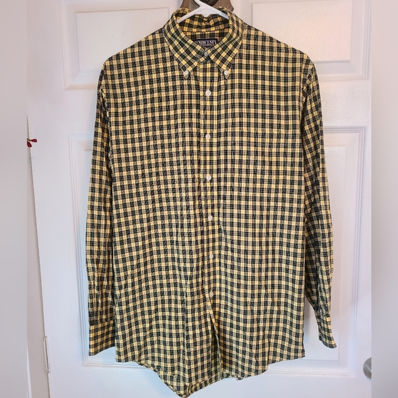 (994)Land's End Men's Long Sleeve Dress Shirt, Size: Small Color: Black & Yellow - Picture 1 of 11